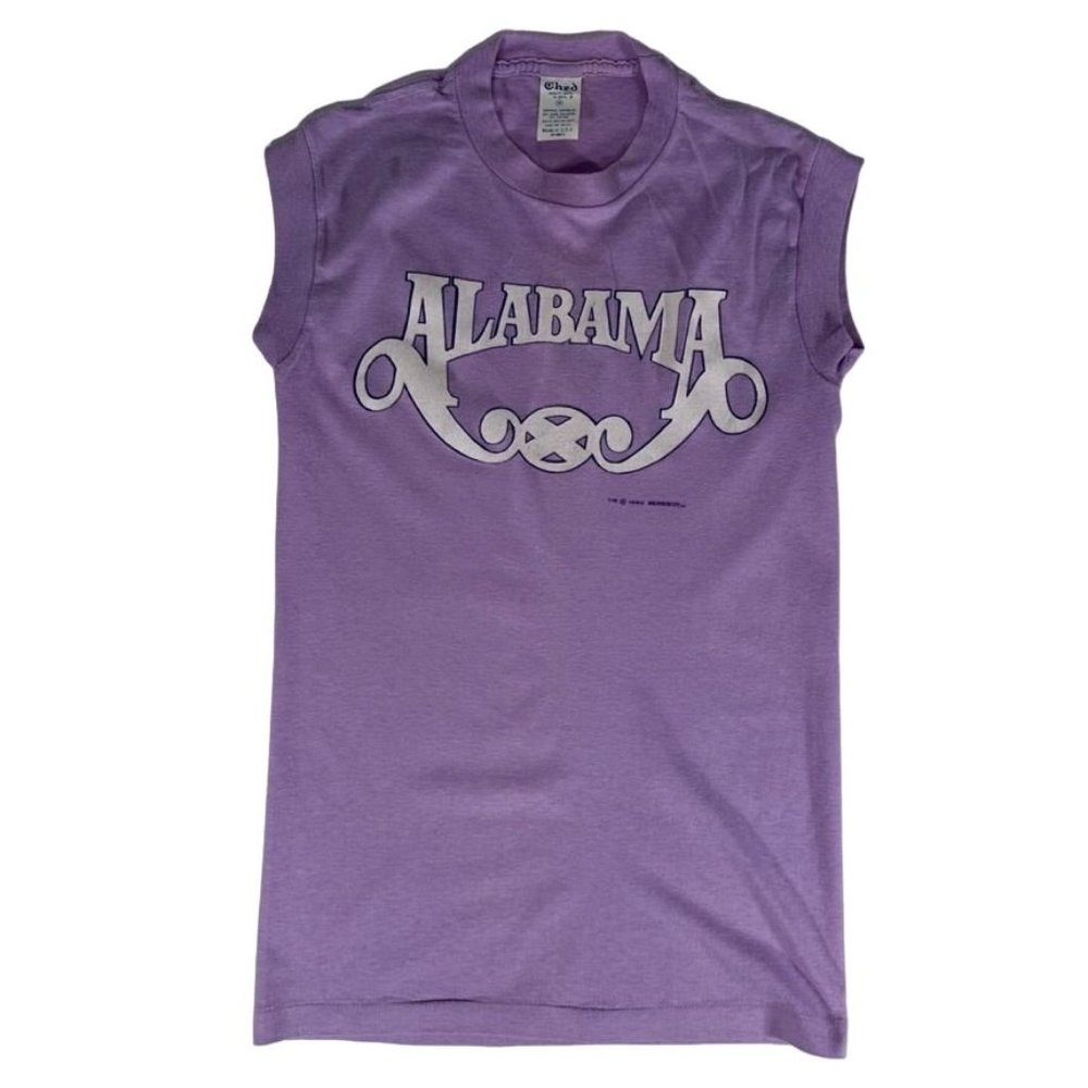 Vintage ALABAMA Sleeveless Muscle T Shirt Purple 1980 MEDIUM Ched Tee Made in US
